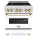 ZLINE 30" Autograph Edition Dual Fuel Range in DuraSnow® Stainless Steel with White Matte Door and Gold Accents, RASZ-WM-30-G ZLINE Dreamwood Living