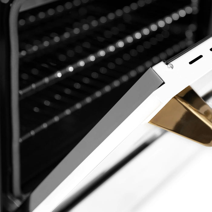 ZLINE 30" Autograph Edition Dual Fuel Range in DuraSnow® Stainless Steel with White Matte Door and Gold Accents, RASZ-WM-30-G ZLINE Dreamwood Living