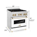 ZLINE 30" Autograph Edition Dual Fuel Range in DuraSnow® Stainless Steel with White Matte Door and Gold Accents, RASZ-WM-30-G ZLINE Dreamwood Living