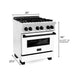 ZLINE 30" Autograph Edition Dual Fuel Range in DuraSnow® Stainless Steel with White Matte Door and Matte Black Accents, RASZ-WM-30-MB ZLINE Dreamwood Living