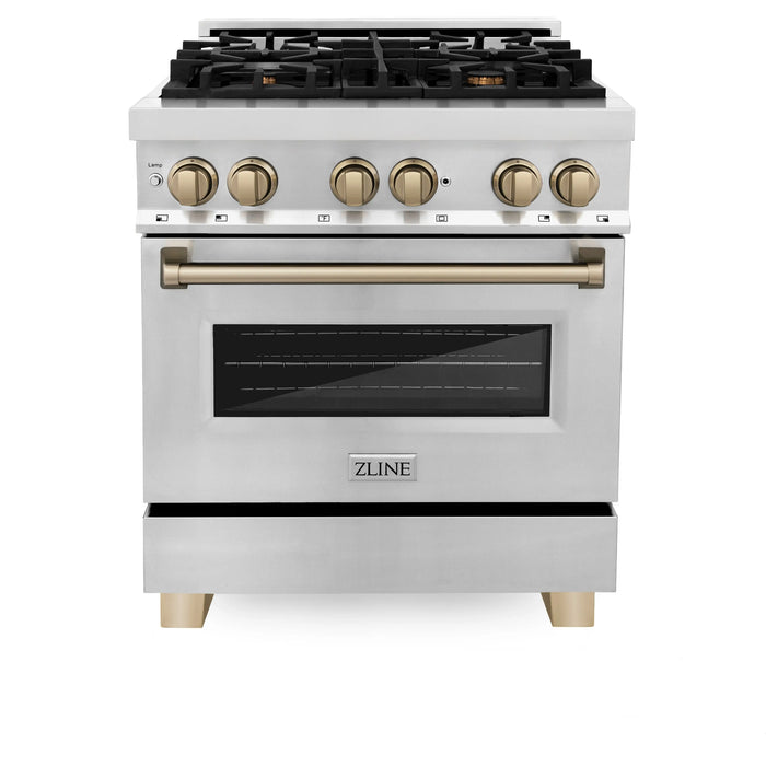 ZLINE 30" Autograph Edition Dual Fuel Range in Stainless Steel with Champagne Bronze Accents, RAZ-30-CB ZLINE