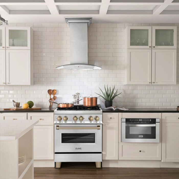 ZLINE 30" Autograph Edition Dual Fuel Range in Stainless Steel with Champagne Bronze Accents, RAZ-30-CB ZLINE