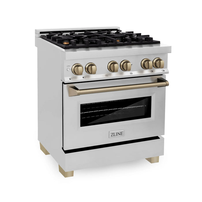 ZLINE 30" Autograph Edition Dual Fuel Range in Stainless Steel with Champagne Bronze Accents, RAZ-30-CB ZLINE