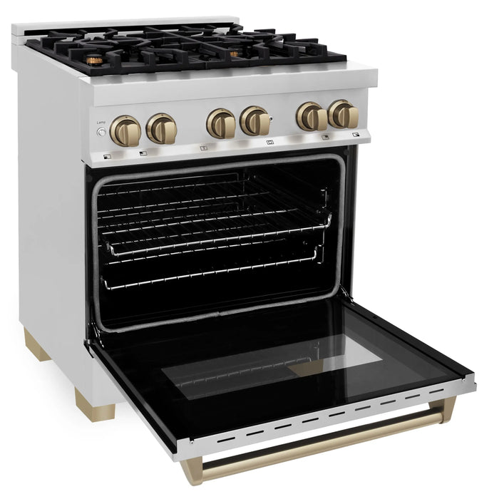 ZLINE 30" Autograph Edition Dual Fuel Range in Stainless Steel with Champagne Bronze Accents, RAZ-30-CB ZLINE