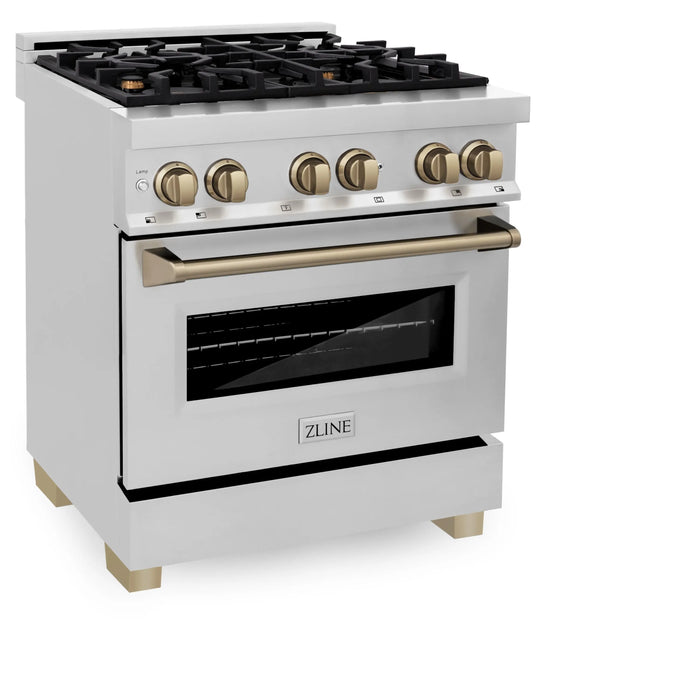ZLINE 30" Autograph Edition Dual Fuel Range in Stainless Steel with Champagne Bronze Accents, RAZ-30-CB ZLINE