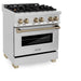 ZLINE 30" Autograph Edition Dual Fuel Range in Stainless Steel with Champagne Bronze Accents, RAZ-30-CB ZLINE