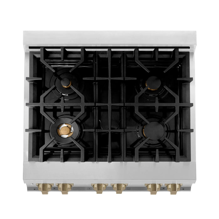 ZLINE 30" Autograph Edition Dual Fuel Range in Stainless Steel with Champagne Bronze Accents, RAZ-30-CB ZLINE