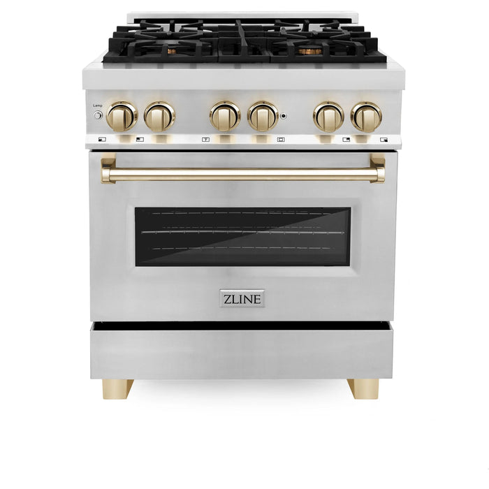 ZLINE 30" Autograph Edition Dual Fuel Range in Stainless Steel with Gold Accents, RAZ-30-G ZLINE
