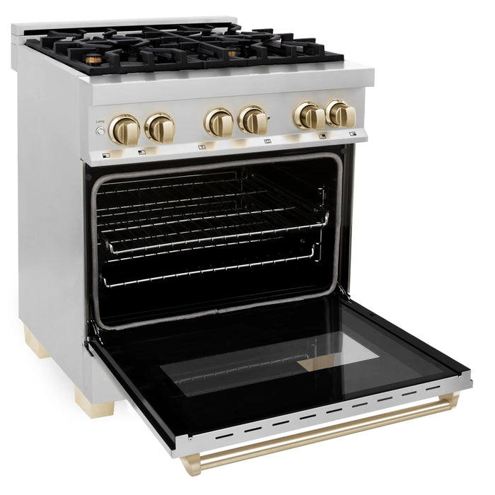 ZLINE 30" Autograph Edition Dual Fuel Range in Stainless Steel with Gold Accents, RAZ-30-G ZLINE