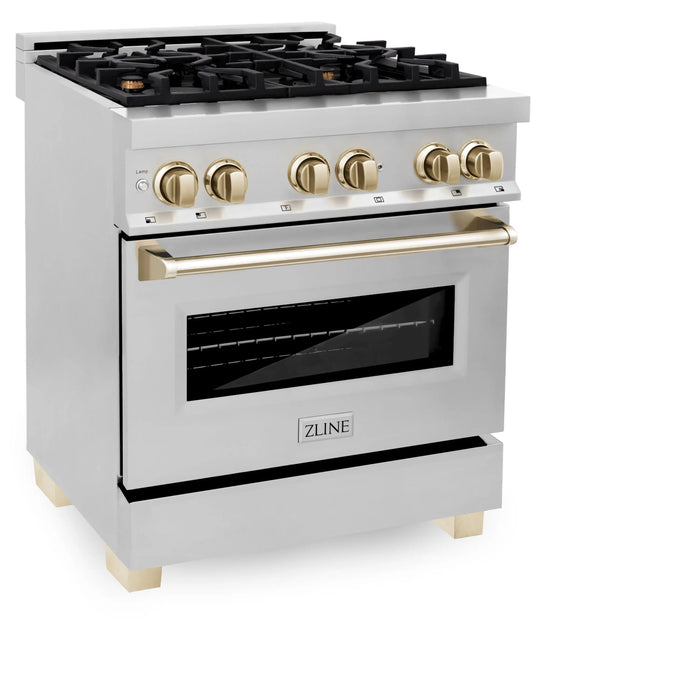 ZLINE 30" Autograph Edition Dual Fuel Range in Stainless Steel with Gold Accents, RAZ-30-G ZLINE