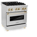 ZLINE 30" Autograph Edition Dual Fuel Range in Stainless Steel with Gold Accents, RAZ-30-G ZLINE