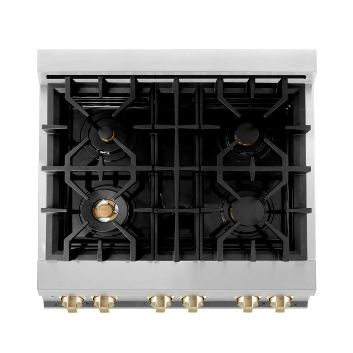 ZLINE 30" Autograph Edition Dual Fuel Range in Stainless Steel with Gold Accents, RAZ-30-G ZLINE