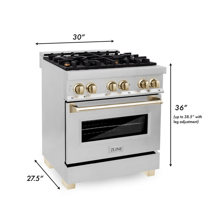 ZLINE 30" Autograph Edition Dual Fuel Range in Stainless Steel with Gold Accents, RAZ-30-G ZLINE