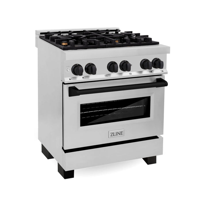 ZLINE 30" Autograph Edition Dual Fuel Range in Stainless Steel with Matte Black Accents, RAZ-30-MB ZLINE Dreamwood Living