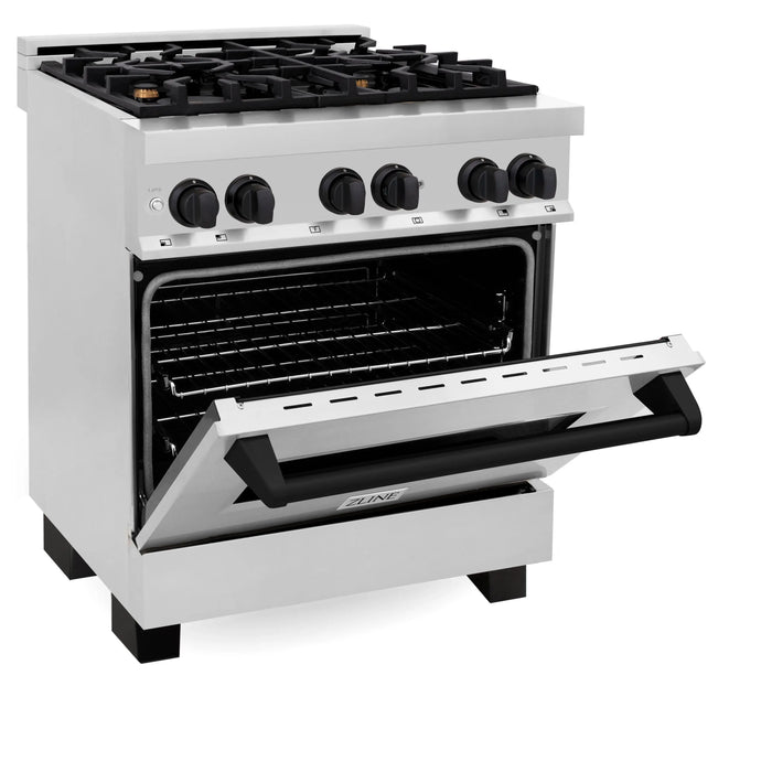 ZLINE 30" Autograph Edition Dual Fuel Range in Stainless Steel with Matte Black Accents, RAZ-30-MB ZLINE Dreamwood Living