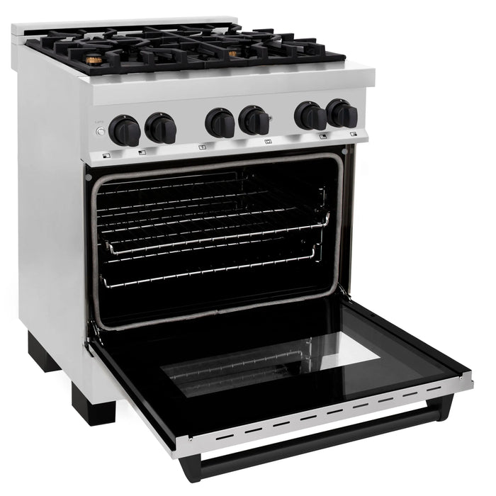 ZLINE 30" Autograph Edition Dual Fuel Range in Stainless Steel with Matte Black Accents, RAZ-30-MB ZLINE Dreamwood Living