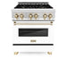 ZLINE 30" Autograph Edition Dual Fuel Range in Stainless Steel with White Matte Door and Gold Accents, RAZ-WM-30-G ZLINE