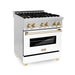 ZLINE 30" Autograph Edition Dual Fuel Range in Stainless Steel with White Matte Door and Gold Accents, RAZ-WM-30-G ZLINE