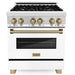 ZLINE 30" Autograph Edition Dual Fuel Range with White Matte Door and Champagne Bronze Accents, RAZ-WM-30-CB ZLINE