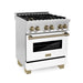 ZLINE 30" Autograph Edition Dual Fuel Range with White Matte Door and Champagne Bronze Accents, RAZ-WM-30-CB ZLINE