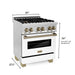 ZLINE 30" Autograph Edition Dual Fuel Range with White Matte Door and Champagne Bronze Accents, RAZ-WM-30-CB ZLINE