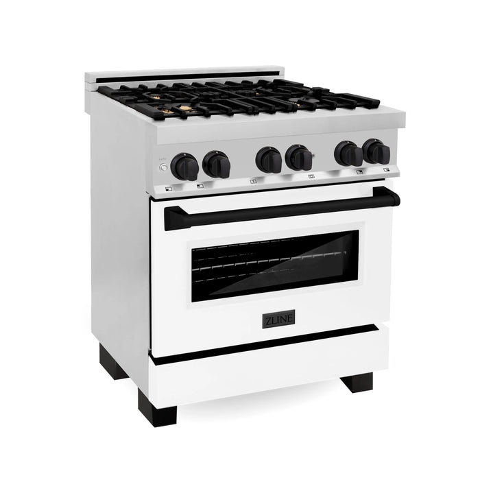 ZLINE 30" Autograph Edition Dual Fuel Range with White Matte Door and Matte Black Accents, RAZ-WM-30-M ZLINE Dreamwood Living