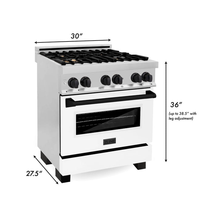 ZLINE 30" Autograph Edition Dual Fuel Range with White Matte Door and Matte Black Accents, RAZ-WM-30-M ZLINE Dreamwood Living