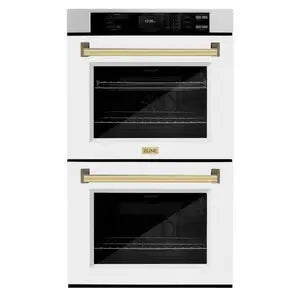 ZLINE 30" Autograph Edition Professional Double Wall Oven with Air Fry and Self-Clean in DuraSnow® Stainless Steel with White Matte Doors and Polished Gold Handles, WADSZ-WM-30-G ZLINE Dreamwood Living