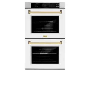ZLINE 30" Autograph Edition Professional Double Wall Oven with Air Fry and Self-Clean in DuraSnow® Stainless Steel with White Matte Doors and Polished Gold Handles, WADSZ-WM-30-G ZLINE Dreamwood Living