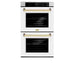 ZLINE 30" Autograph Edition Professional Double Wall Oven with Air Fry and Self-Clean in DuraSnow® Stainless Steel with White Matte Doors and Polished Gold Handles, WADSZ-WM-30-G ZLINE Dreamwood Living