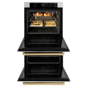 ZLINE 30" Autograph Edition Professional Double Wall Oven with Air Fry and Self-Clean in DuraSnow® Stainless Steel with White Matte Doors and Polished Gold Handles, WADSZ-WM-30-G ZLINE Dreamwood Living