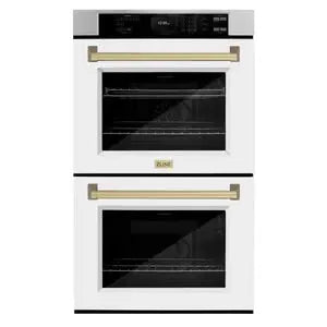 ZLINE 30" Autograph Edition Professional Double Wall Oven with Air Fry and Self-Clean in Stainless Steel with White Matte Doors and Champagne Bronze Handles, WADZ-WM-30-CB ZLINE Dreamwood Living
