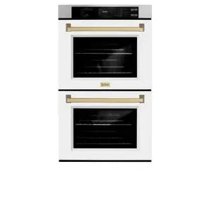 ZLINE 30" Autograph Edition Professional Double Wall Oven with Air Fry and Self-Clean in Stainless Steel with White Matte Doors and Champagne Bronze Handles, WADZ-WM-30-CB ZLINE Dreamwood Living