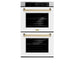ZLINE 30" Autograph Edition Professional Double Wall Oven with Air Fry and Self-Clean in Stainless Steel with White Matte Doors and Champagne Bronze Handles, WADZ-WM-30-CB ZLINE Dreamwood Living