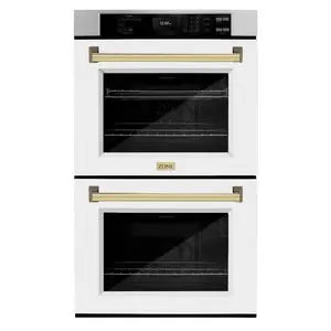 ZLINE 30" Autograph Edition Professional Double Wall Oven with Air Fry and Self-Clean in Stainless Steel with White Matte Doors and Polished Gold Handles, WADZ-WM-30-G ZLINE Dreamwood Living