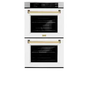 ZLINE 30" Autograph Edition Professional Double Wall Oven with Air Fry and Self-Clean in Stainless Steel with White Matte Doors and Polished Gold Handles, WADZ-WM-30-G ZLINE Dreamwood Living