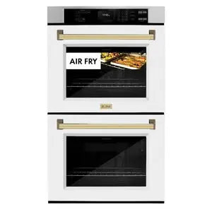 ZLINE 30" Autograph Edition Professional Double Wall Oven with Air Fry and Self-Clean in Stainless Steel with White Matte Doors and Polished Gold Handles, WADZ-WM-30-G ZLINE Dreamwood Living