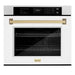 ZLINE 30" Autograph Edition Professional True Convection Single Wall Oven with Air Fry and Self Clean in DuraSnow® Stainless Steel with White Matte Door and Champagne Bronze Handle, WASSZ-WM-30-CB ZLINE Dreamwood Living