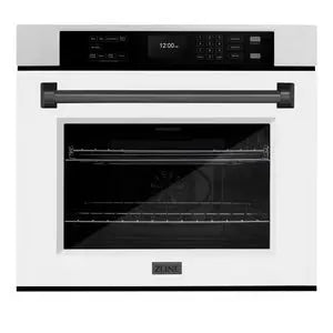 ZLINE 30" Autograph Edition Professional True Convection Single Wall Oven with Air Fry and Self Clean in DuraSnow® Stainless Steel with White Matte Door and Matte Black Handle, WASSZ-WM-30-MB ZLINE Dreamwood Living