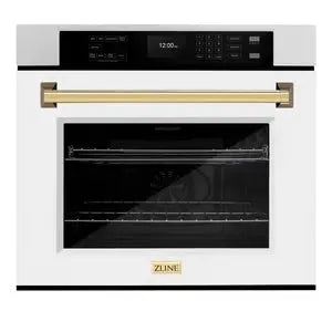 ZLINE 30" Autograph Edition Professional True Convection Single Wall Oven with Air Fry and Self Clean in DuraSnow® Stainless Steel with White Matte Door and Polished Gold Handle, WASSZ-WM-30-G ZLINE Dreamwood Living