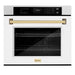 ZLINE 30" Autograph Edition Professional True Convection Single Wall Oven with Air Fry and Self Clean in DuraSnow® Stainless Steel with White Matte Door and Polished Gold Handle, WASSZ-WM-30-G ZLINE Dreamwood Living