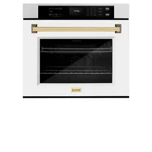 ZLINE 30" Autograph Edition Professional True Convection Single Wall Oven with Air Fry and Self Clean in DuraSnow® Stainless Steel with White Matte Door and Polished Gold Handle, WASSZ-WM-30-G ZLINE Dreamwood Living