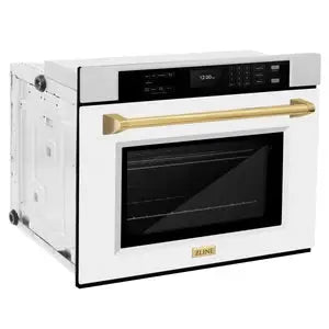 ZLINE 30" Autograph Edition Professional True Convection Single Wall Oven with Air Fry and Self Clean in DuraSnow® Stainless Steel with White Matte Door and Polished Gold Handle, WASSZ-WM-30-G ZLINE Dreamwood Living