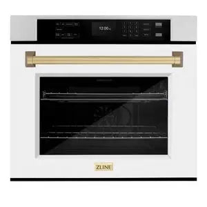 ZLINE 30" Autograph Edition Professional True Convection Single Wall Oven with Air Fry and Self Clean in Stainless Steel with White Matte Door and Champagne Bronze Handle (WASZ-WM-30-CB) ZLINE Dreamwood Living