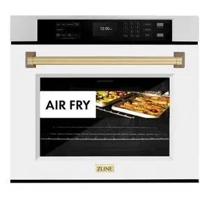ZLINE 30" Autograph Edition Professional True Convection Single Wall Oven with Air Fry and Self Clean in Stainless Steel with White Matte Door and Champagne Bronze Handle (WASZ-WM-30-CB) ZLINE Dreamwood Living
