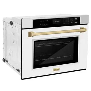 ZLINE 30" Autograph Edition Professional True Convection Single Wall Oven with Air Fry and Self Clean in Stainless Steel with White Matte Door and Champagne Bronze Handle (WASZ-WM-30-CB) ZLINE Dreamwood Living