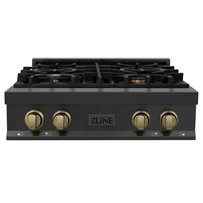 ZLINE 30" Autograph Edition Rangetop in Black Stainless Steel with Champagne Bronze Accents, RTBZ-30-CB ZLINE