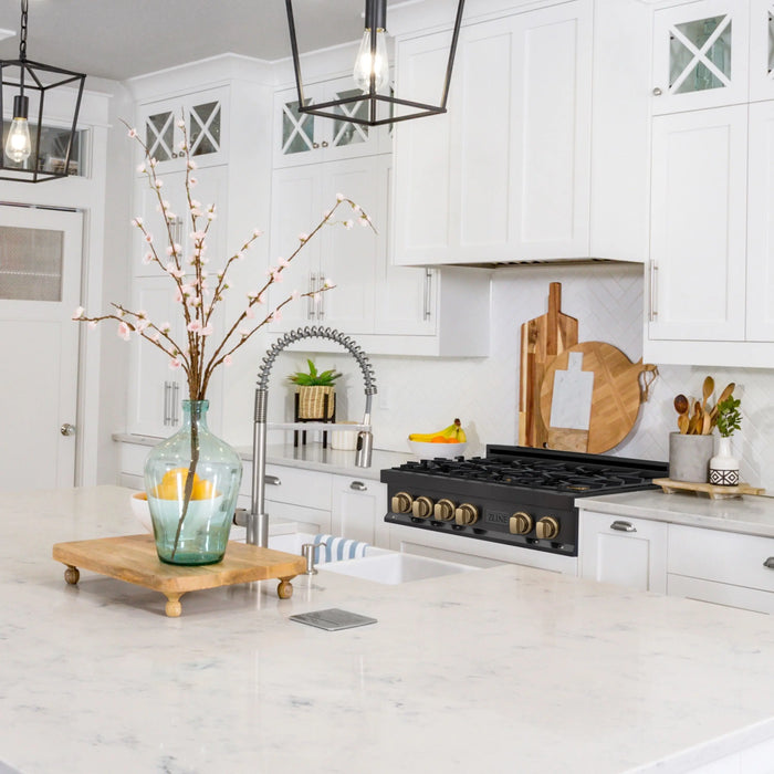 ZLINE 30" Autograph Edition Rangetop in Black Stainless Steel with Champagne Bronze Accents, RTBZ-30-CB ZLINE