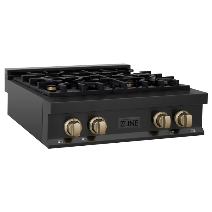 ZLINE 30" Autograph Edition Rangetop in Black Stainless Steel with Champagne Bronze Accents, RTBZ-30-CB ZLINE