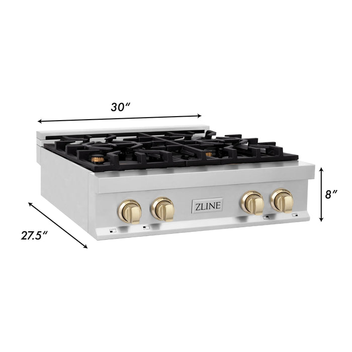 ZLINE 30" Autograph Edition Rangetop in Stainless Steel with Gold Accents, RTZ-30-G ZLINE Dreamwood Living
